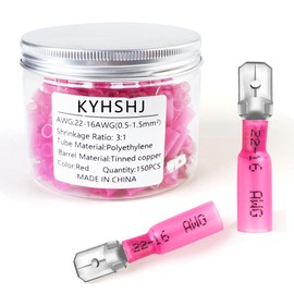 KYHSHJ Male Spade Connectors - Heat Shrink Spade Connector Kit - Quick Disconnect Wire Connectors - Electrical Spade Terminals - Red 22-16AWG 150 PCS
