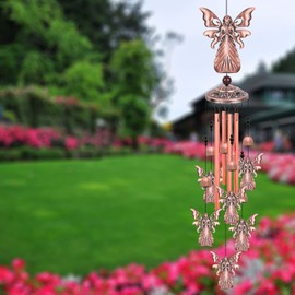 Outdoor Angel Wind Chimes for Gifts for Mom, Home, Garden, Balconies, Rooms, Patio, Indoor, Outdoor Angel Decoration, Garden Angel Wind Catcher, Angel Memorial Wind Bell, Copper Large Angel Wind Chime
