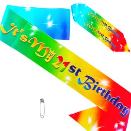 21st Birthday Sash for Women, Double-Sided Rainbow“It's My 21st Birthday”Sash with Full Colours Letters For Birthday Party Decorations Supplies Favors, Gifts For Girls
