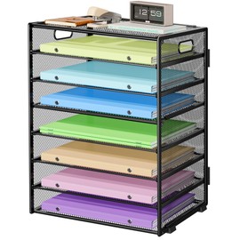 Biciyarn 8-Tier Paper Organizer with Handle, Metal Mesh Desk Organizer File Folder Organizer Paper Letter Tray Desktop Document Sorter for Office, Home or School - Black