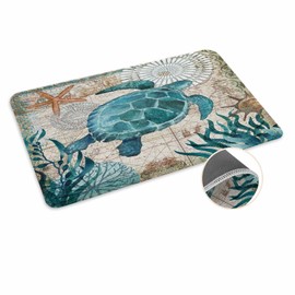 Coastal Blue Sea Turtle Nautical Map Doormat Welcome Mats Rugs Carpet Outdoor/Indoor Area Rugs for Home/Office/Bedroom,Large 24 x 36 Area Rugs