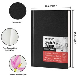 Mixed Media Art Sketchbook, 4 x 6 inches, 100 Sheets/200 Pages 125 GSM Acid-Free Beige Drawing Papers, Small Hardcover Art Journal Sketchbook for All Artists or Beginners.Black