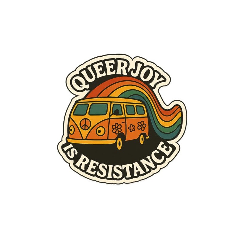 Pride Retro Van with Rainbow Trail Peace & Love 70s