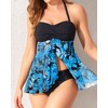 Tempt Me Womens Blue Leaves Two Piece Bathing Suits Halter