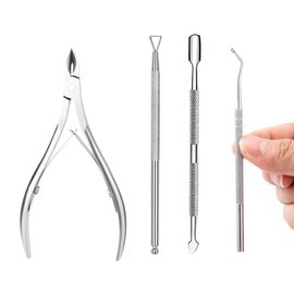 Edelstahl Nagelzangen Hautzange mit Nagelhautschieber Edelstahl Nagelhautentferner und Cutter Schönheit Werkzeug für Fingernägel und Zehennägel (4 Stück (1er Pack))