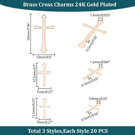 HOBBIESAY 60Pcs 3 Styles Small Cross Charms 12.5-24mm Long Tibetan Style Cross Pendants Golden Crucifix Crosses Dangle Pendants for Bracelet Necklace Jewelry Making Hole: 0.8-1.4mm