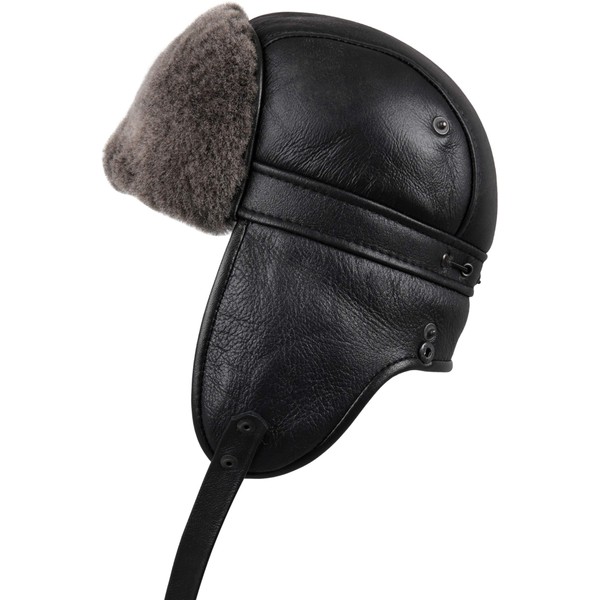 Zavelio Unisex Shearling Sheepskin Aviator Russian Ushanka with Snap Hat