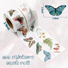 W1cwey 1000pcs Vintage Butterfly Flower Sticker Rolls (2 Rolls), 16 Design Butterfly Plant Theme Self-Adhesive Sticker Retro Flower Plant Sticker Decals Party Favor Supply for Kids Luggage Scrapbook