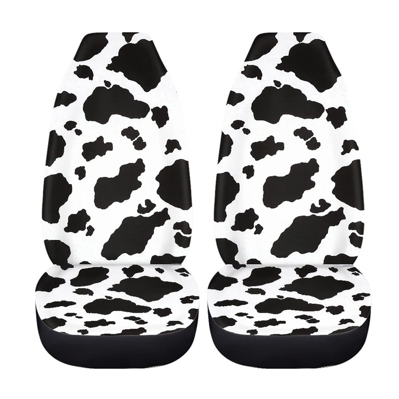 Dreaweet Stylish Cow Print Auto Seat Covers Black&White Front Seat