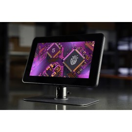 KKSB Display Case for Raspberry Pi Touch Display 2 with Metal Case for Raspberry Pi 5 with Space for Hats and Low-Profile Cooler - 360-Degree Ball-Joint Rotation Stand