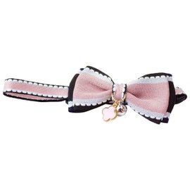 prendre PR-COLLAR-PK Cat Collar Bell with Charm Double Ribbon Collar Cute Stylish Ribbon Adjustable (Pink)