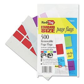 Redi-Tag 76825 Standard Page Flags, Removable, 1 x 1-11/16, Assorted Colors, 500 per Pack