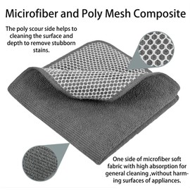 PGlife Microfiber Dish Cloth with Poly Mesh Scouring Side for Kitchen Cleaning and Housekeeping,30cm X30cm, 6pack,Blue+Grey