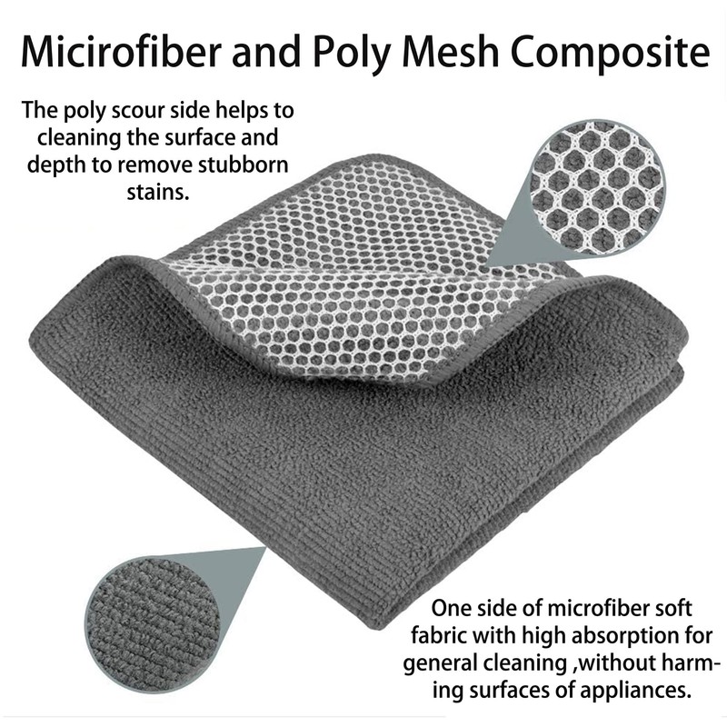 PGlife Microfiber Dish Cloth with Poly Mesh Scouring Side for