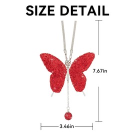 Couslcd Bling Butterfly Diamond Car Accessories, Crystal Car Rear View Mirror Charms for Women, Car Decoration Lucky Hanging Interior Crystal Ornament Pendant Decor for All Cars (Red)