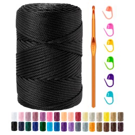 Tsuisho 2.5mm x 185 Yards Premium Polyester Macrame Cord 2.5mm Polypropylene Cord for Knitting and Crocheting Hats, Bags, Purses, Shoes, Carpets, Basket, Plant Hangers, DIY Crafts -Black