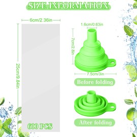 Hoolerry 600 Pcs Disposable Ice Lolly Bags Ice Lolly Mold Bags Plastic Ice Cream Bags with Silicone Foldable Funnel for Making Ice Candy, Yogurt, Freeze Lolly(2.4 x 9.8 Inch)