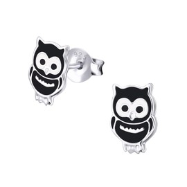 Monkimau Girls' Owl Stud Earrings 925 Sterling Silver, Sterling Silver, silver