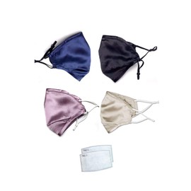 Jeelow 4 Packs 100% Silk Face Cloth Covering Reusable Washable With Nose Wire Filter Pocket Includes Filters (4 Packs 2)