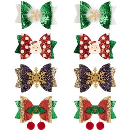 Framendino, 8 Pack Christmas Hair Clip Shining Bows Hair Clip Snowflakes Hair Barrettes for Christmas Accessories