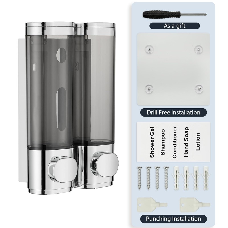 Pollock Wall Mounted Soap Dispenser, 300ml x 2 Shampoo and