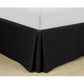 Cathay Home Double Brushed Microfiber Pleated Easy Fit Bed Skirt, Ultra Soft, Fade and Wrinkle Resistant - Black, Queen