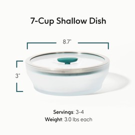 Anyday 7-Cup Microwave Cookware and Glass Container with Glass Lid, Plastic-Free Shallow Food Storage | Stackable Airtight Steamer with Vented Lid for Microwave-Safe Reheating & Steaming Vegetables