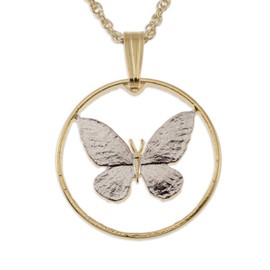 Butterfly Pendant & Necklace, Philippines 25 Sentimos Hand Cut Coin