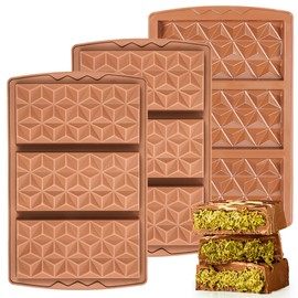 Fimary 3 Pcs Deep Dubai Chocolate Bar Mold Large Stuffed Silicone Molds for Filling Knafeh Pistachio Chocolate Bar Thick Candy Molds Break Apart (Pyramid Shape)