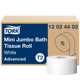 Tork Mini Jumbo Toilet Paper Roll White T2, Advanced, 2-Ply, 12 x 751', 12024402