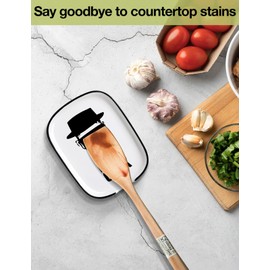 PWHINGN Funny Let's Cook Ceramic Patterned Fork Spoon Rest, White Spoon Rest for Kitchen Stove Top Counter, Coffee Spoon Rest, Heat-Resistant Cooking Utensil Rest Modern Farmhouse Kitchen Cute Decor