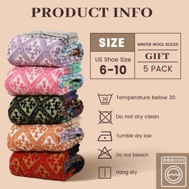 Clothirily 5 Pairs Super Soft Wool Crew Socks - Cozy Winter Socks for Women and Men, Thick Knit Boot Socks