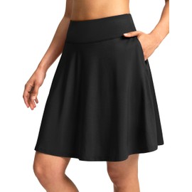 SANTINY 20'' Knee Length Skorts for Woman 4 Pockets High Waisted Women's Tennis Golf Skirts Long Athletic Skirt with Shorts(Black_XXL)