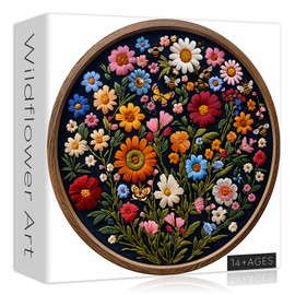 Vintage Wildflower Puzzles for Adults 1000 Pieces, Round Butterfly Bee Plant Puzzle Nature Art, Circle Pretty Flower Garden Jigsaw Puzzle, Retro Aesthetic Floral Puzzle