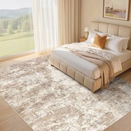 Micgeek Area Rug Living Room - 8X10 Abstract Washable Large Soft Foldable Non Slip Rug Neutral Modern Low Pile Carpet for Bedroom Nursery Dining Room Farmhouse Home Office Indoor - Brown