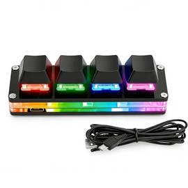 aikeec Mini teclado mecánico negro de 4 teclas para juegos, autoprogramación, teclados OSU para juegos de intercambio en caliente con cable de datos U