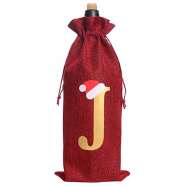 Burlap Christmas Wine Bag With Letters - Champagne Gift Bag With Drawstring