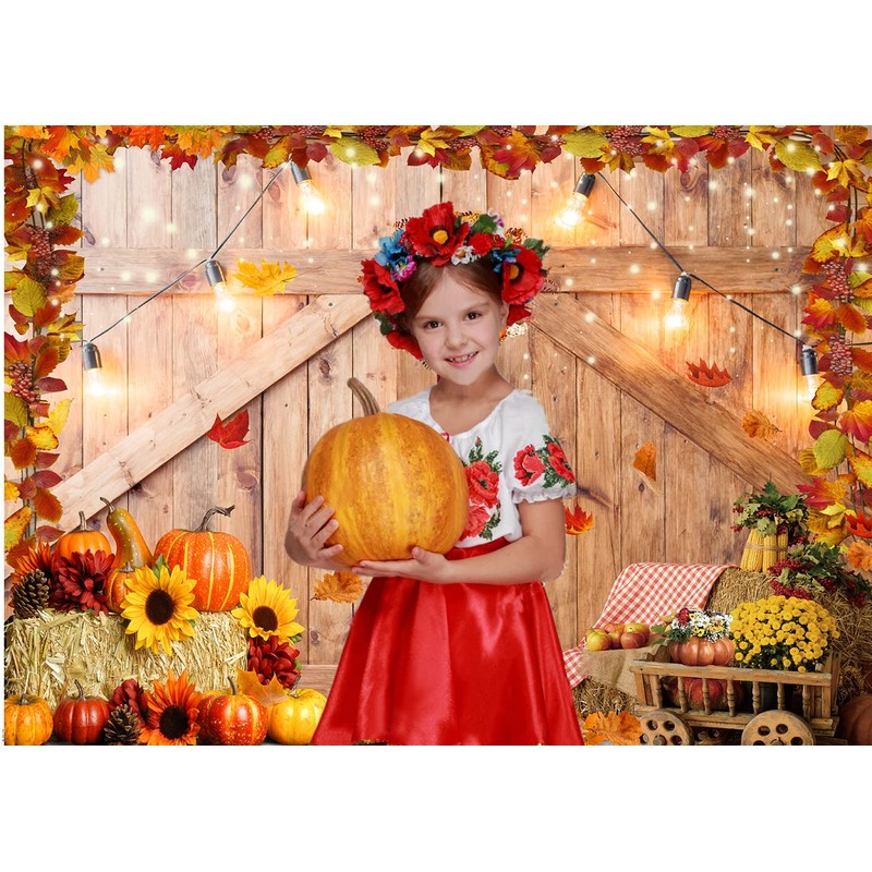 CHAIYA 7x5ft Thanksgiving Photography Backdrop Autumn Harvest Backdrop Thanksgiving Barn