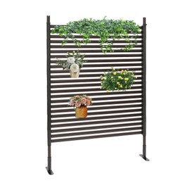 Outdoor Privacy Screens Freestanding, 36" W x 72" H Steel Pipes and Slats Panels, Outdoor Privacy Screen, Freestanding Screen for Outside Patio Garden Backyard, Brown