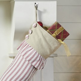 Piper Classics Timeless Ticking Red Stocking, Country Farmhouse Vintage Christmas & Holiday Decor, Red & White Stripe, 20" L x 12" W