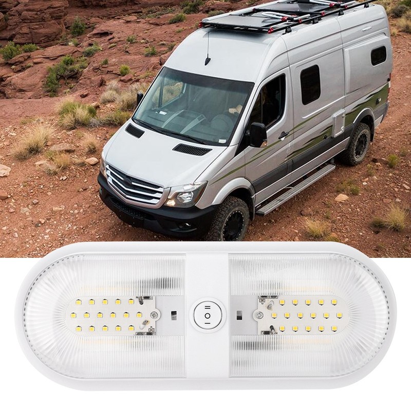 RV Ceiling Light LED Fixture Double Dome 4500K Camp Trailer