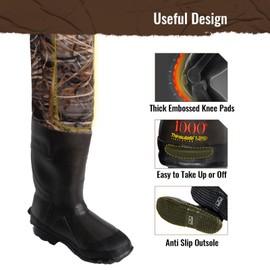 8 Fans Hunting Waders, Neoprene Chest Wader, Waterproof Bootfoot Fishing Waders for Men & Women with 1000g Insulation Rubber Boots (Next Camo Evo(s), 9)