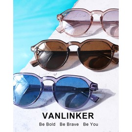 VANLINKER Trendy Round Polygon Polarized Sunglasses for Men Women Vintage Retro Sun Glasses VL9775 Light Mirrored/Clear Pink