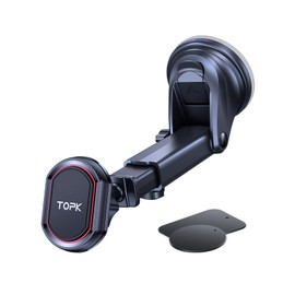 TOPK Car Phone Holder, Magnetic Phone Car Mount for Windshield and Dashboard,[Strong Suction] Adjustable Long Arm with Strongest Magnet for Cellphones