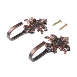 Hicello 2Pcs Red Copper Vintage Maple Leaves Curtain Drapery Tieback Door Wall Towel Cloth Coat Hook Holder With Screws