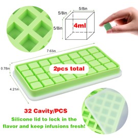 AIERSA 2Pcs Silicone Molds for Herb-Infused Oil Cubes, 32 Cavity Candy Gummy Molds with Lids & 2 Droppers for DIY 5/8x5/8x5/8in Square Gummies, Homemade Herbal Blocks, Jello, Pralines Caramels