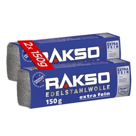 RAKSO Stainless Steel Wool Extra Fine – 300 g, 2 x 150 g Banderoles, Smooths Tannic Acid Wood without Blue Discolouration of the Grain