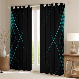 Abstract Ombre Window Curtains for Bedroom Living Room for Kids Teens Teal and Black Curtains Geometric Design Window Drapes for Room Decor Modern Fashion Window Treatments 52W X 63L,2 Panels