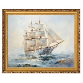 MIEVU Gold Framed Wall Art Vintage - Canvas Wall Art Prints for Living Room Decor Bedroom Home Bathroom, 11x14in Coastal Beach Sailboat Frame Wall Decor (Coastal 5)