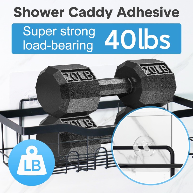 FEPTUASE Shower Caddy Adhesive Replacement, Transparent Strong Adhesive Hooks, No